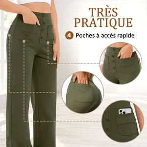 đ„50% de rĂ©ductionđ„Haute Ă©lasticitĂ© - Pantalon dĂ©contractĂ© Ă jambe droite et taille haute