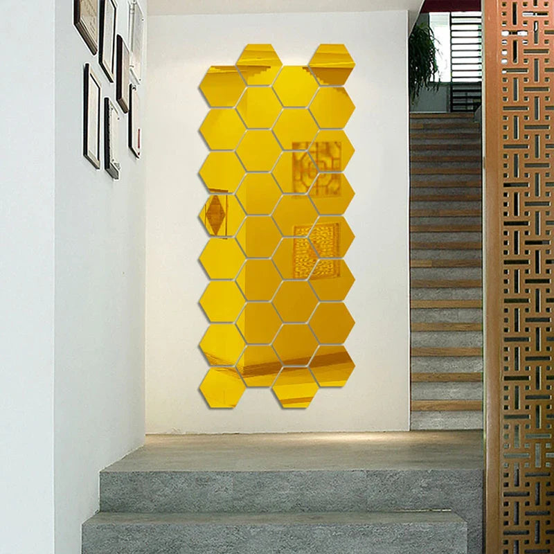6/12PCS DIY 3D Mirror Wall Stickers Hexagon Home Decor Mirror Decor Sticker Mural Removable Living-Room Decal Art Ornament Hot