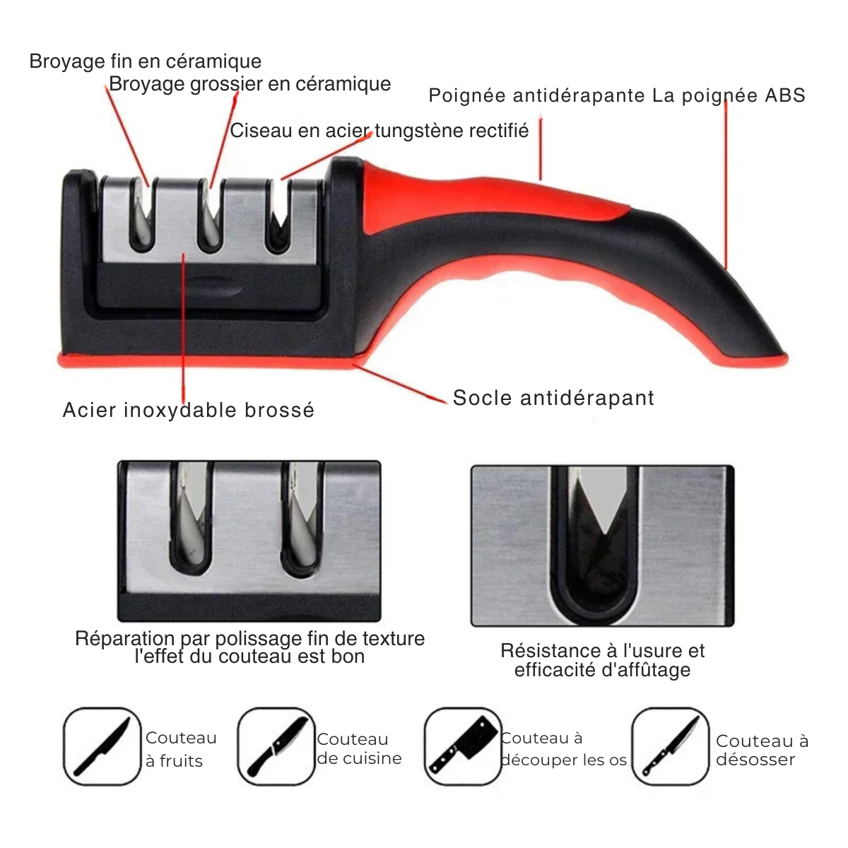 Affûteur de Couteaux Portable Multifonction à Trois Étages