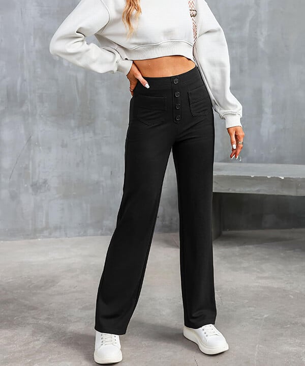 đ„50% de rĂ©ductionđ„Haute Ă©lasticitĂ© - Pantalon dĂ©contractĂ© Ă jambe droite et taille haute