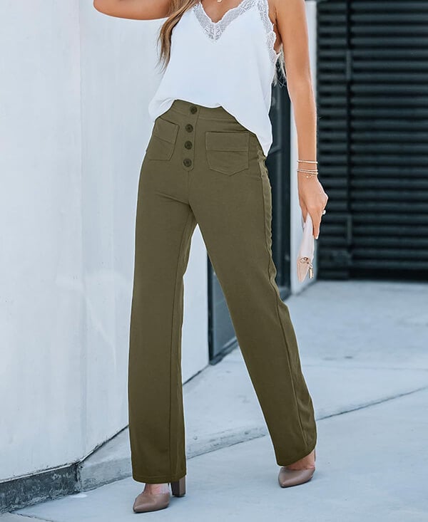 đ„50% de rĂ©ductionđ„Haute Ă©lasticitĂ© - Pantalon dĂ©contractĂ© Ă jambe droite et taille haute