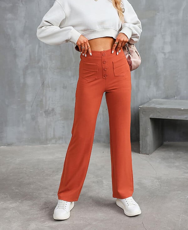đ„50% de rĂ©ductionđ„Haute Ă©lasticitĂ© - Pantalon dĂ©contractĂ© Ă jambe droite et taille haute